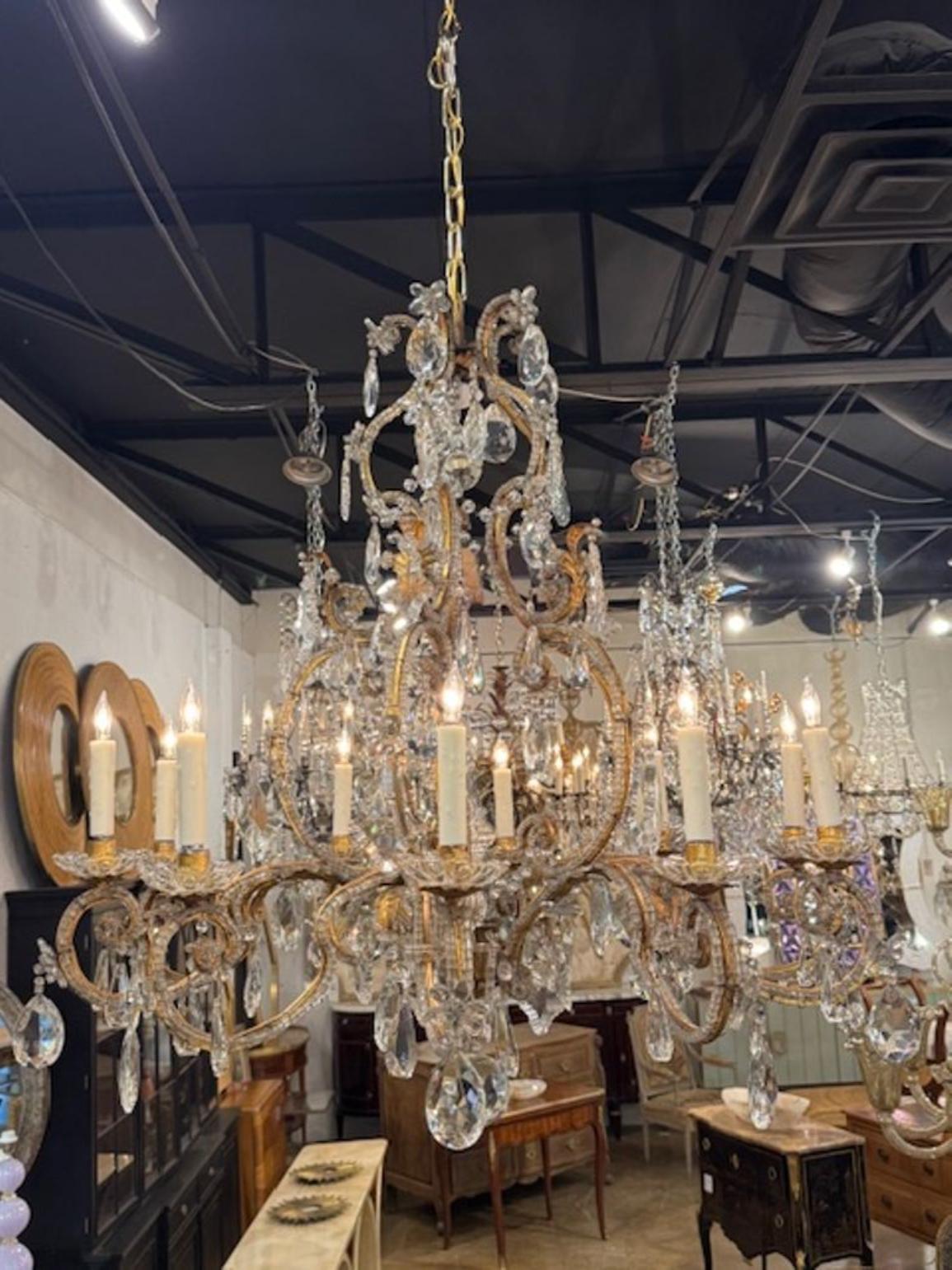 Vintage French Maison Bagues Gilt Iron and Crystal Chandelier - Image 6