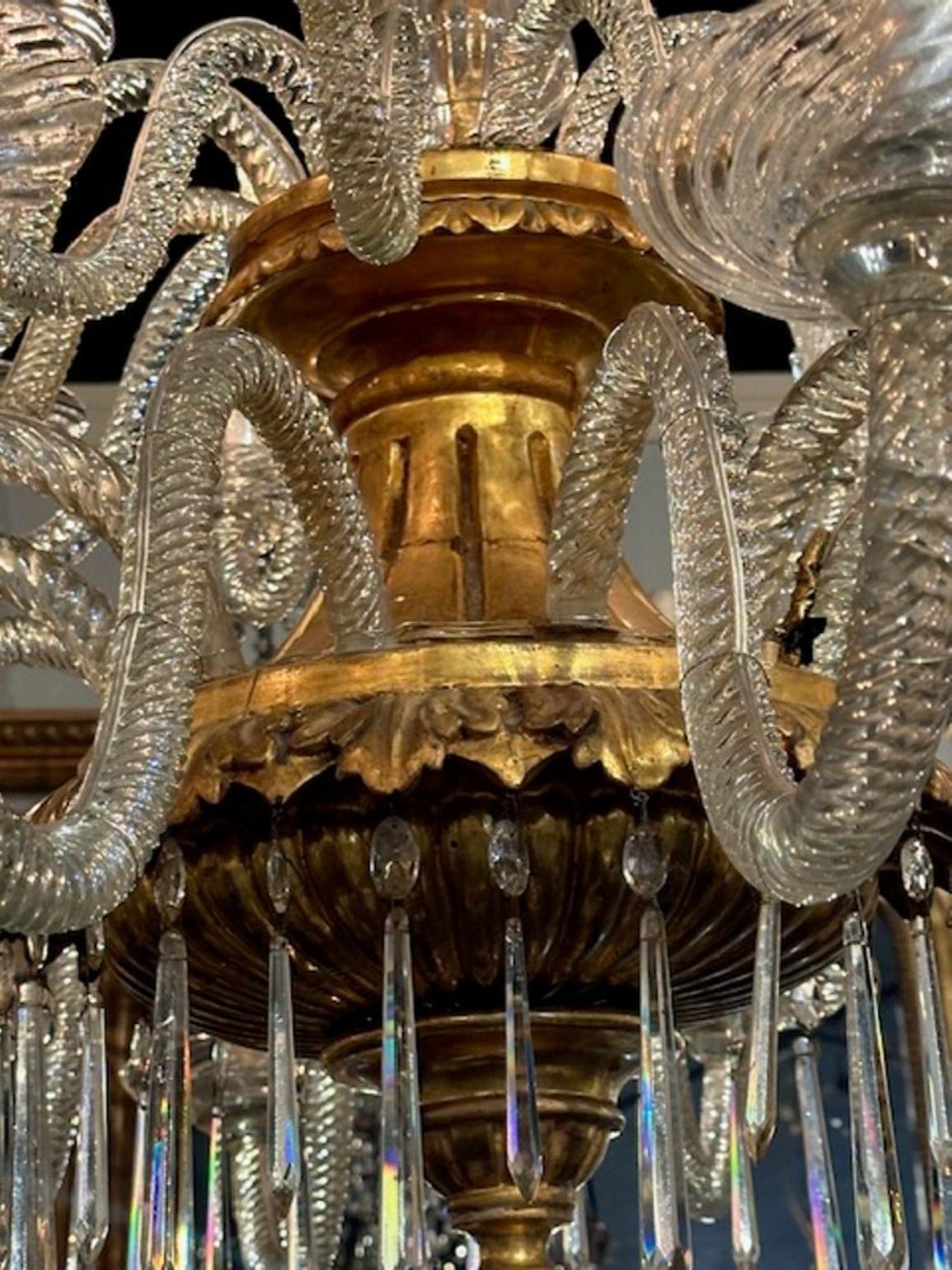 19th Century Venetian Twist Glass Arm and Giltwood Chandelier - Image 8