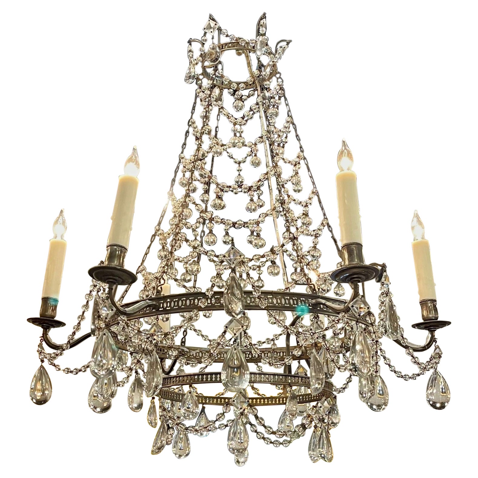Vintage Italian Beaded Crystal Chandelier withTear Drops