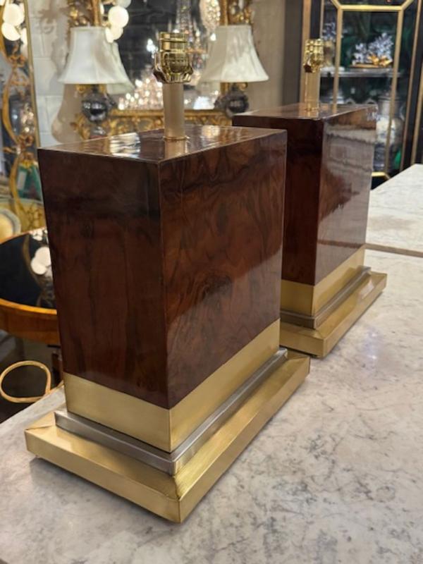 Pair of Modern Burlwood and Brass Lamps - Image 2