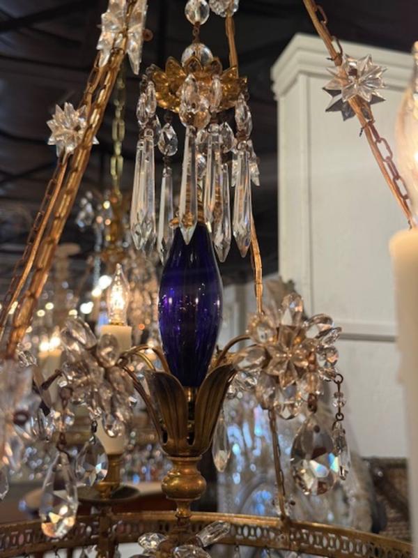 19th Century French Gilt Bronze and Crystal Chandeliers with Cobalt Glass - Image 2
