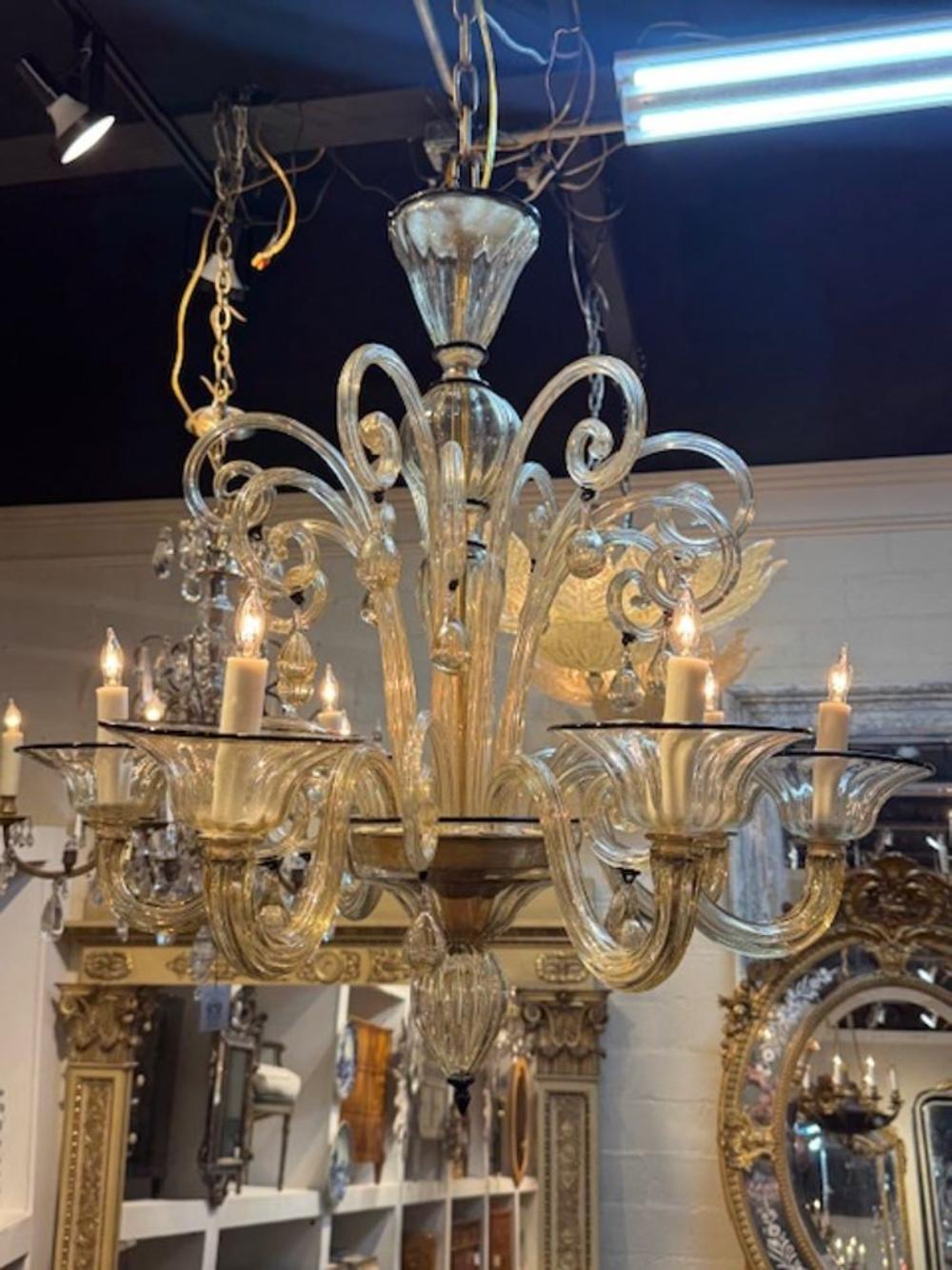 Vintage Gold Murano Glass Chandelier with Black Trim - Image 2