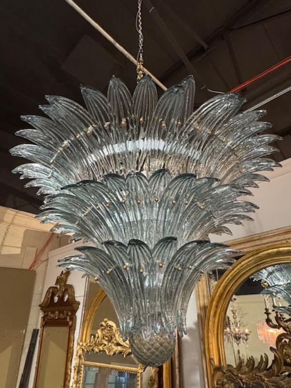Fontana Green Palm Leaf Murano Glass Chandelier - Image 2