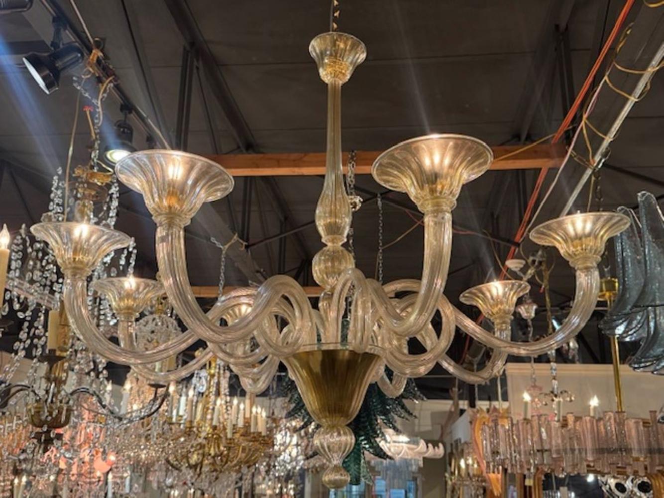 Gold Murano Glass Chandelier with 8 Curved Arms - Image 2