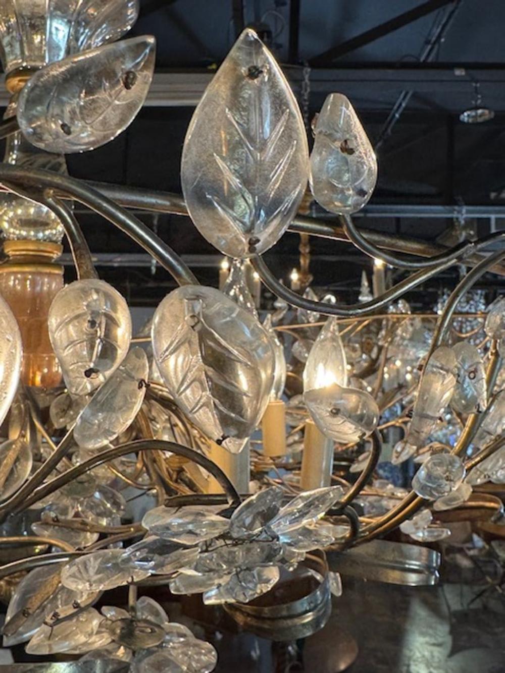 French Maison Bagues Gilt Tole and Crystal Flower Chandelier