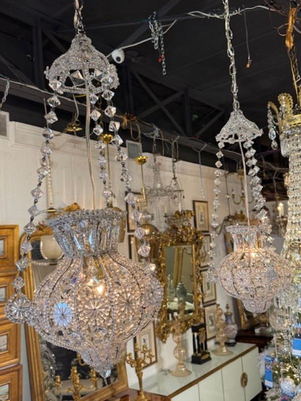 Vintage Italian Beaded Crystal Pendant Chandeliers - Image 3