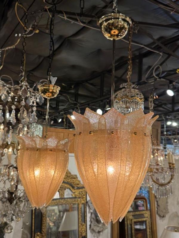 Pair of Pink and Gold "Granola" Murano Glass Pendant Lights - Image 3
