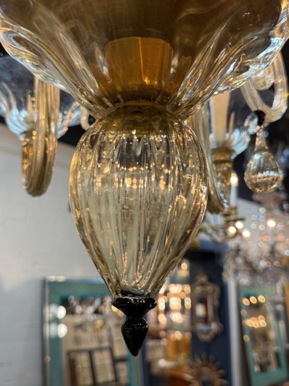 Vintage Gold Murano Glass Chandelier with Black Trim - Image 3