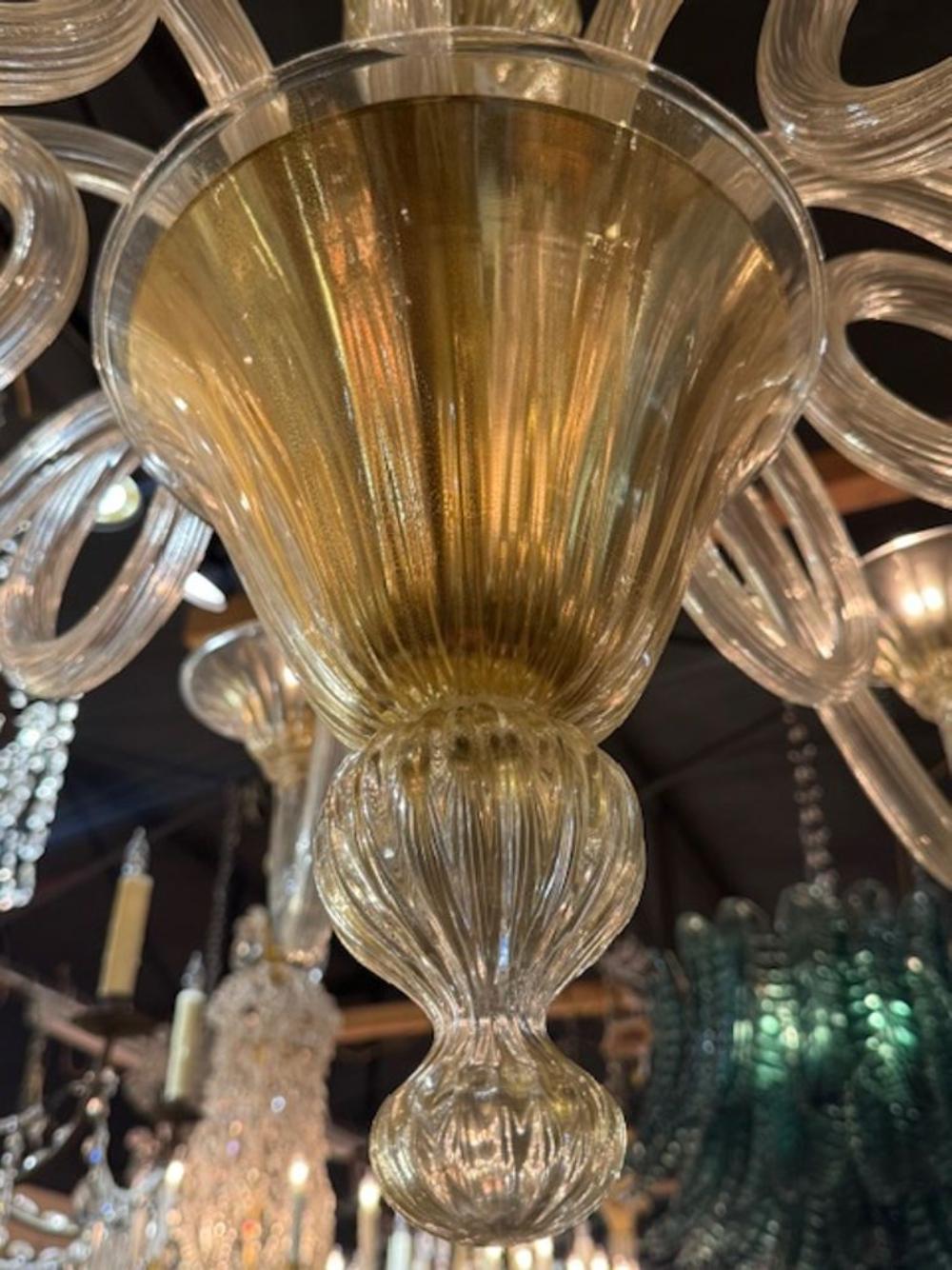 Gold Murano Glass Chandelier with 8 Curved Arms - Image 3