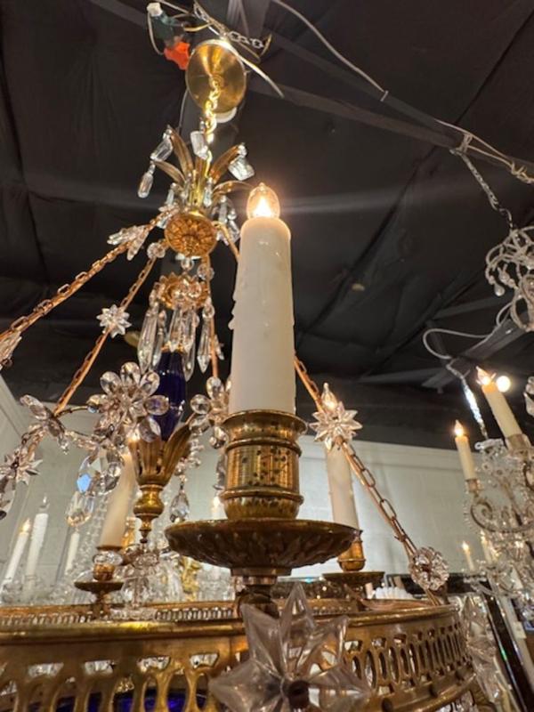 19th Century French Gilt Bronze and Crystal Chandeliers with Cobalt Glass - Image 4