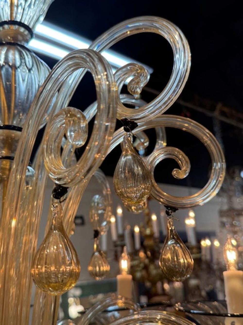 Vintage Gold Murano Glass Chandelier with Black Trim - Image 4