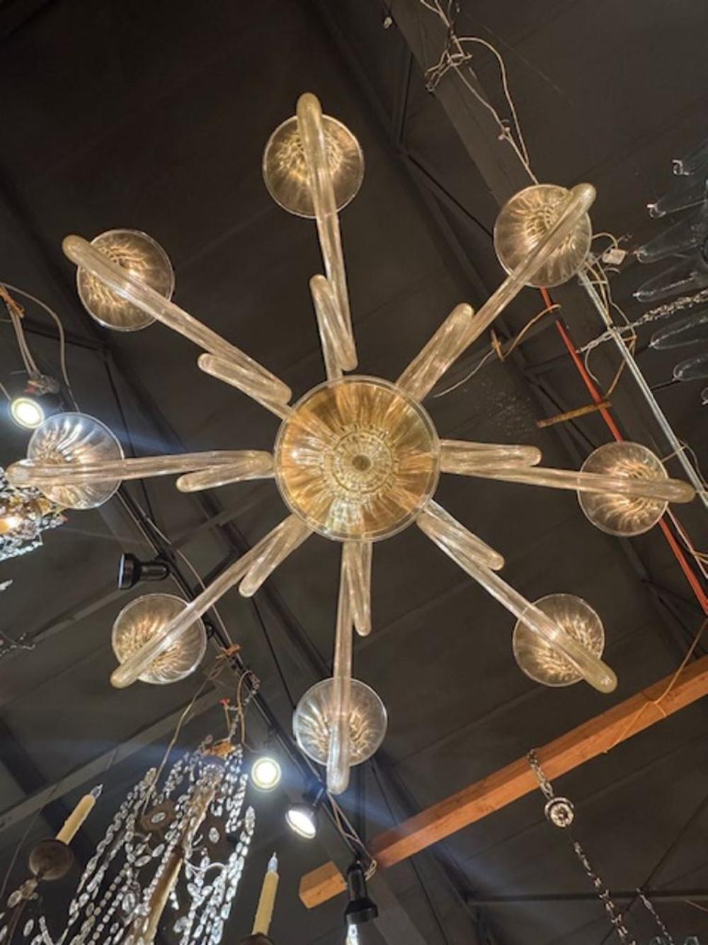 Gold Murano Glass Chandelier with 8 Curved Arms - Image 4