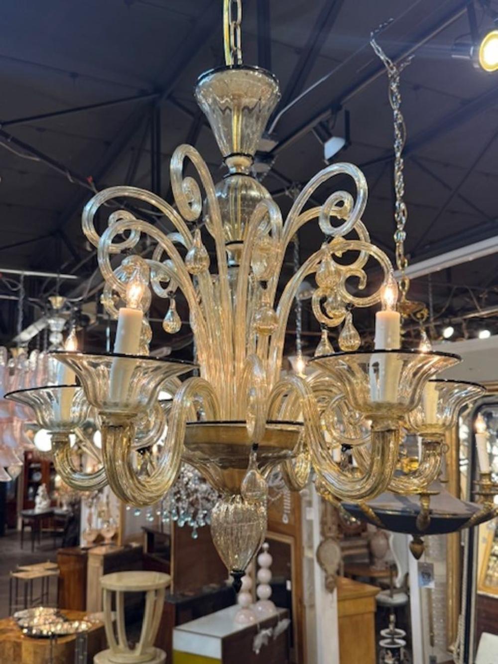 Vintage Gold Murano Glass Chandelier with Black Trim - Image 5