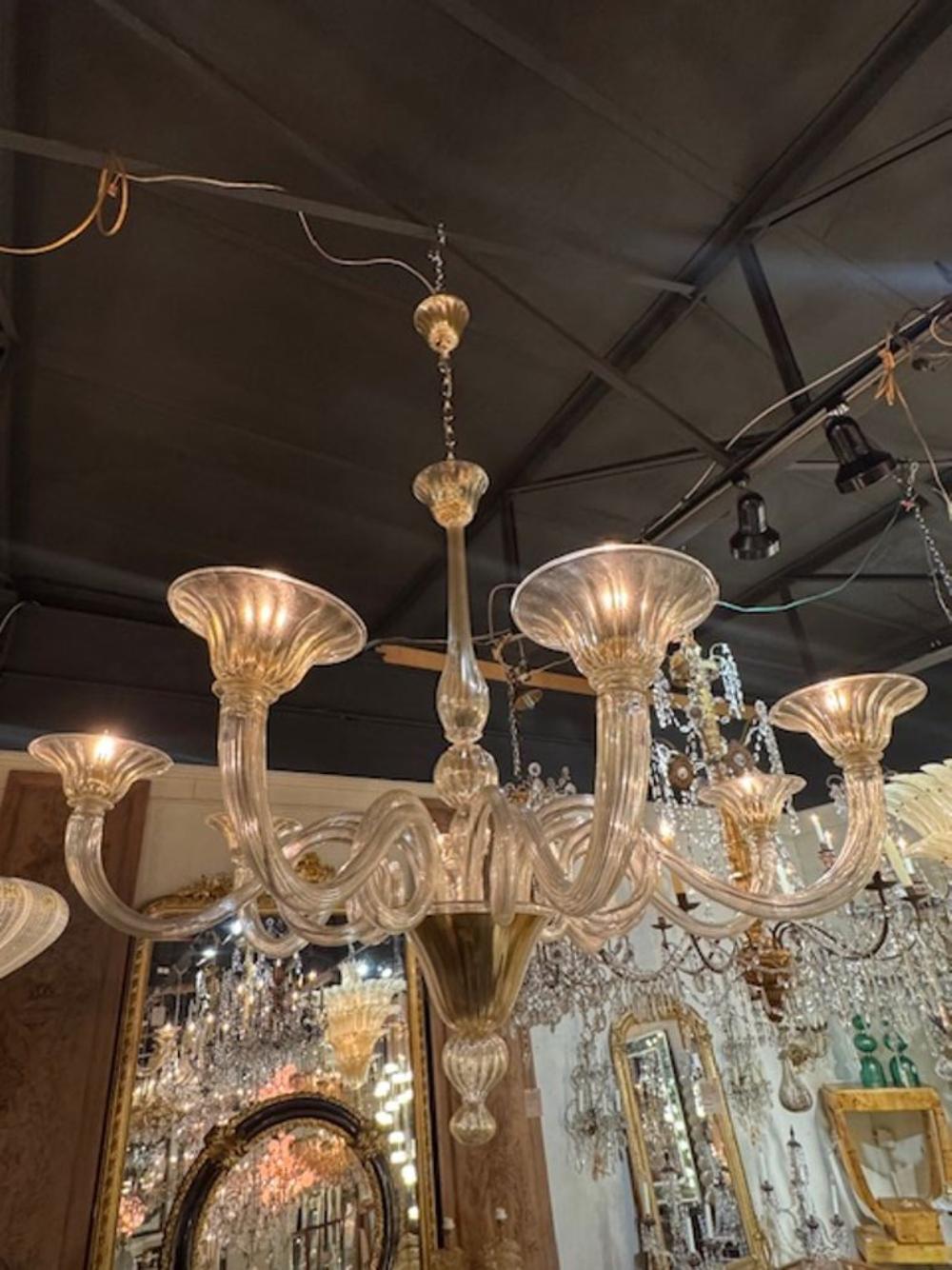 Gold Murano Glass Chandelier with 8 Curved Arms - Image 5