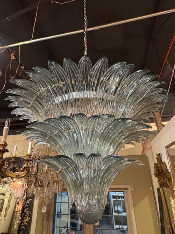 Fontana Green Palm Leaf Murano Glass Chandelier - Image 6