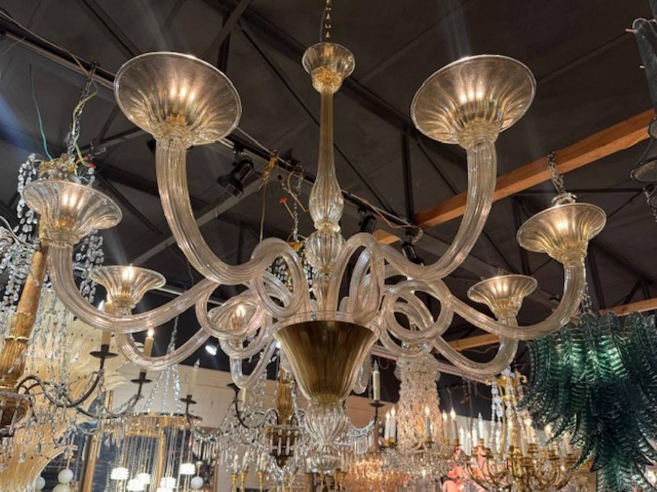 Gold Murano Glass Chandelier with 8 Curved Arms - Image 6