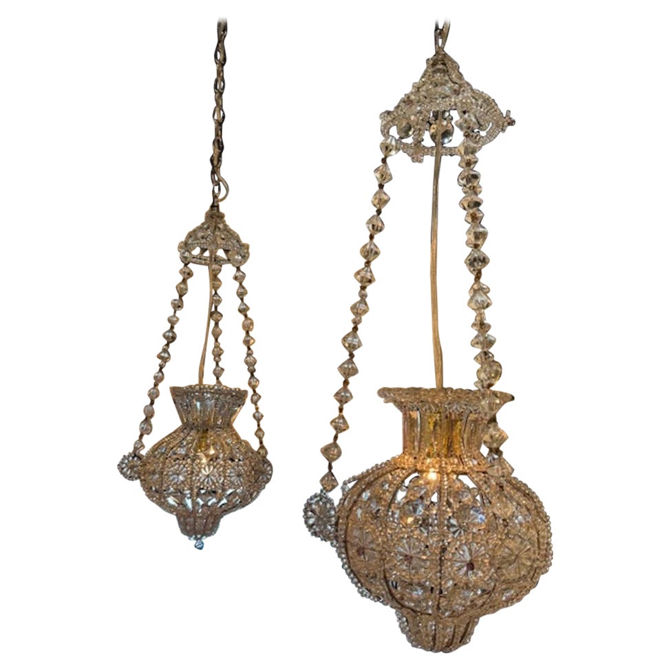 Vintage Italian Beaded Crystal Pendant Chandeliers