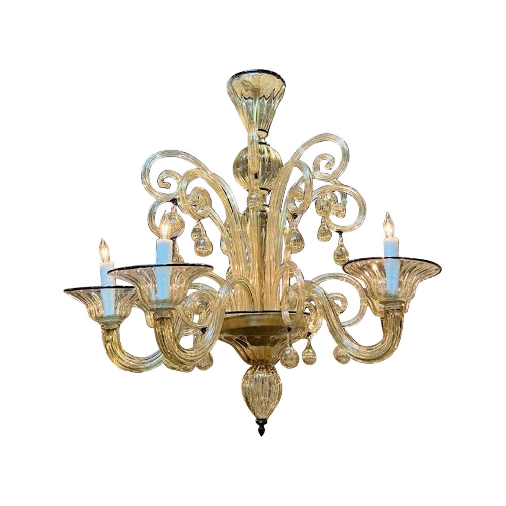 Vintage Gold Murano Glass Chandelier with Black Trim