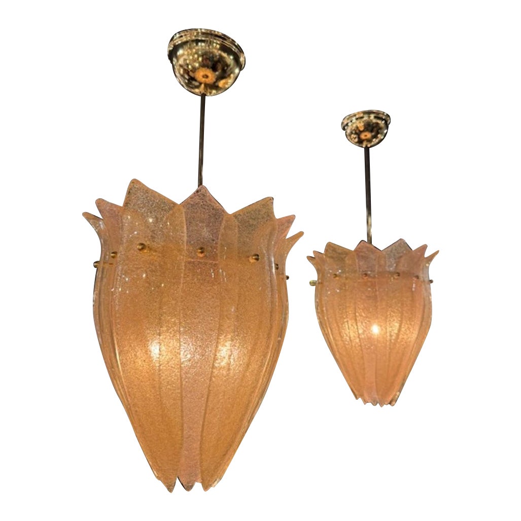 Pair of Pink and Gold "Granola" Murano Glass Pendant Lights