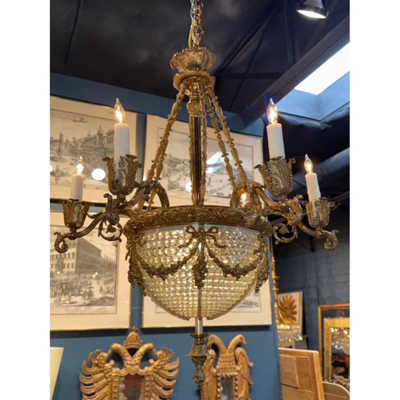 19th Century French Bronze and Crystal Chandelier - Image 2