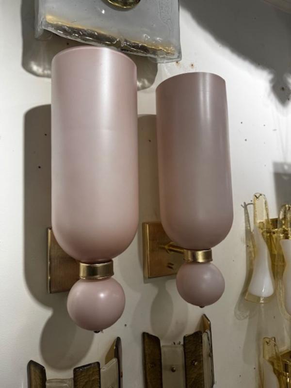 Pair of Murano Glass Pink Matte Cone Form Sconces - Image 2