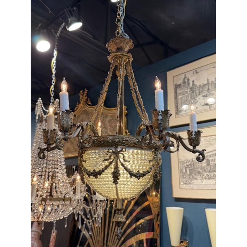 19th Century French Bronze and Crystal Chandelier - Image 3