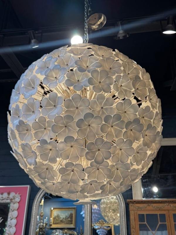 Large Scale White Murano Glass Hibiscus Flower Globe Chandelier - Image 4