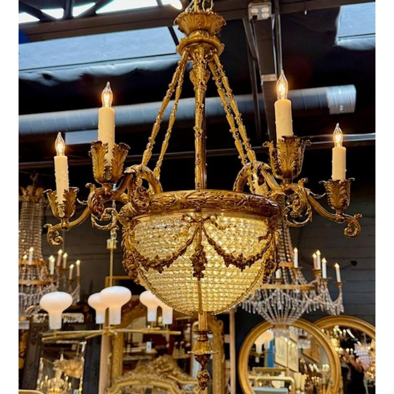19th Century French Bronze and Crystal Chandelier - Image 5