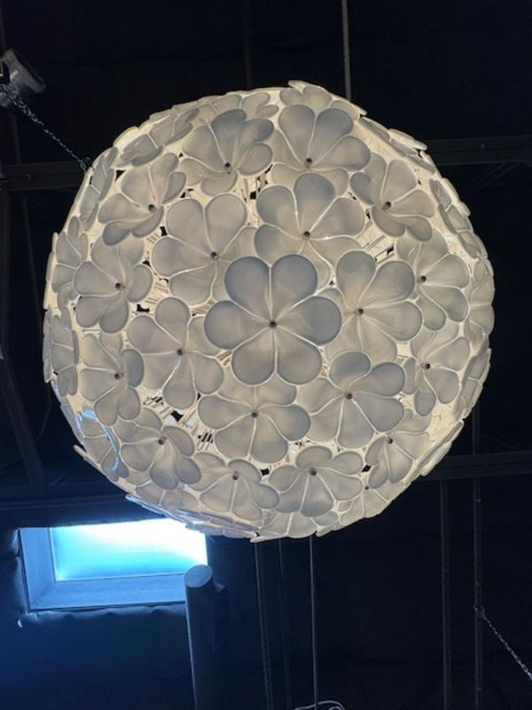 Large Scale White Murano Glass Hibiscus Flower Globe Chandelier - Image 5