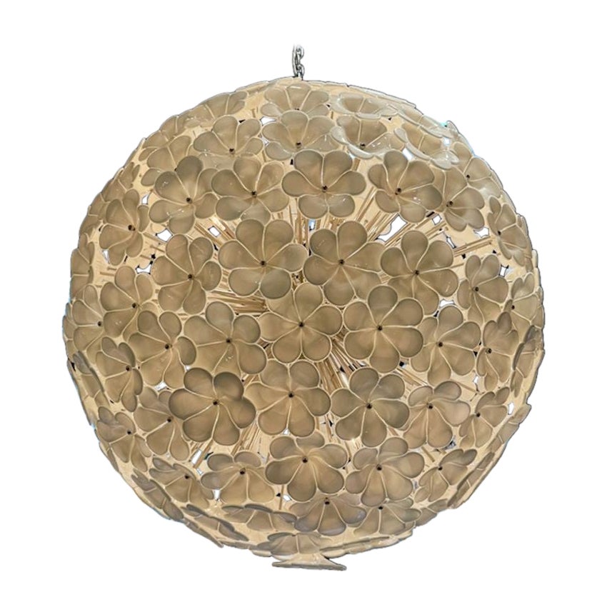 Large Scale White Murano Glass Hibiscus Flower Globe Chandelier