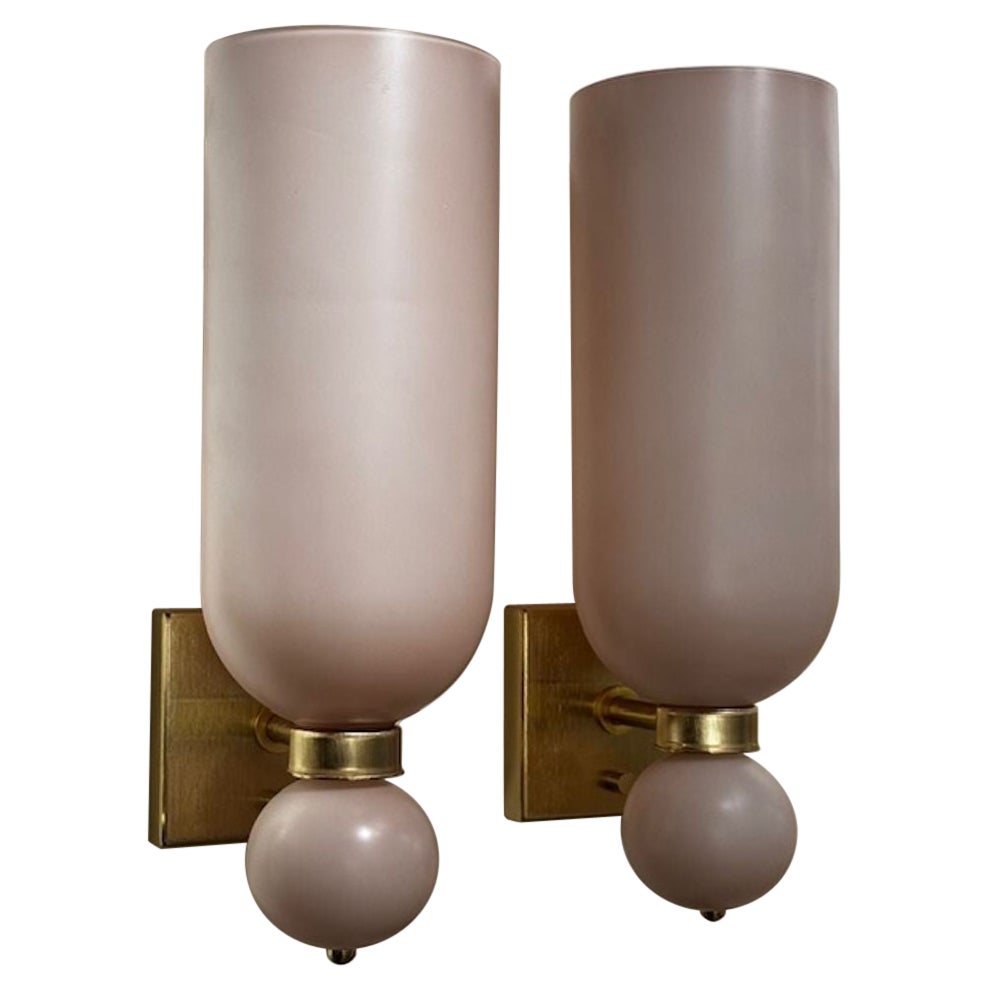 Pair of Murano Glass Pink Matte Cone Form Sconces
