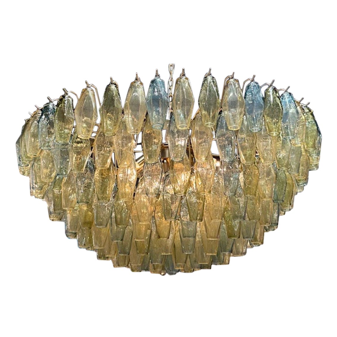 Beautiful Tri-Color Poliheder Murano Glass Waterfall Chandelier