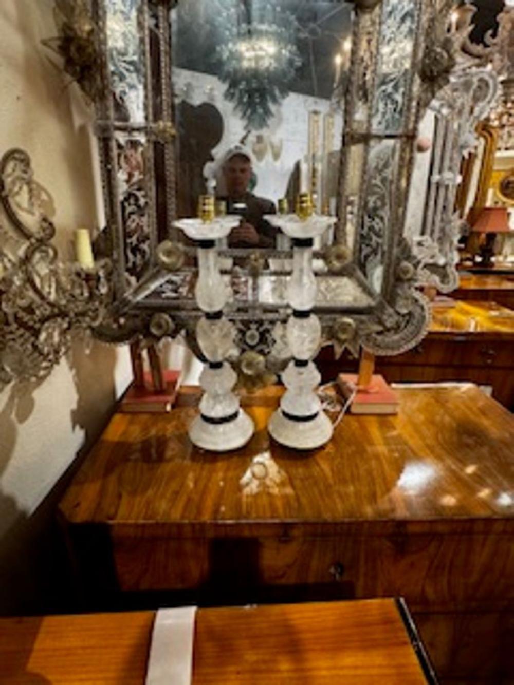 Pair of French Rock Crystal and Black Steel Lamps - Image 2