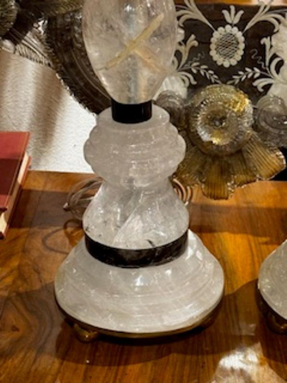 Pair of French Rock Crystal and Black Steel Lamps - Image 3