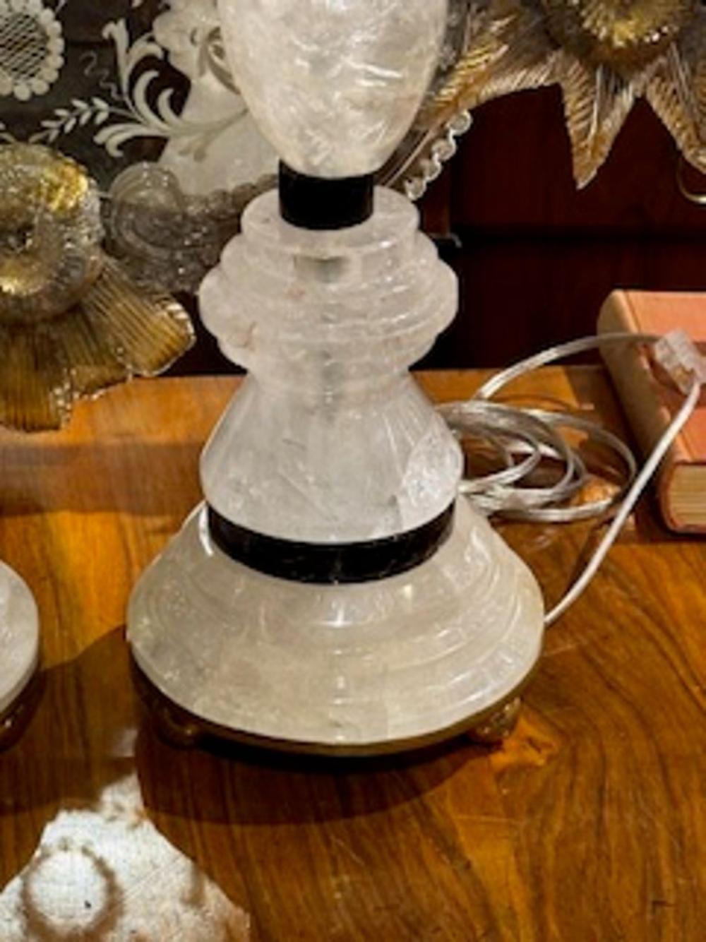 Pair of French Rock Crystal and Black Steel Lamps - Image 4