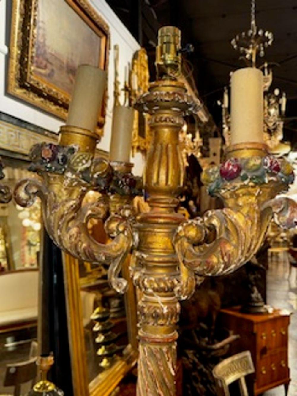 Pair of 19th c. Italian Giltwood Torchieres Floor Lamps - Image 5