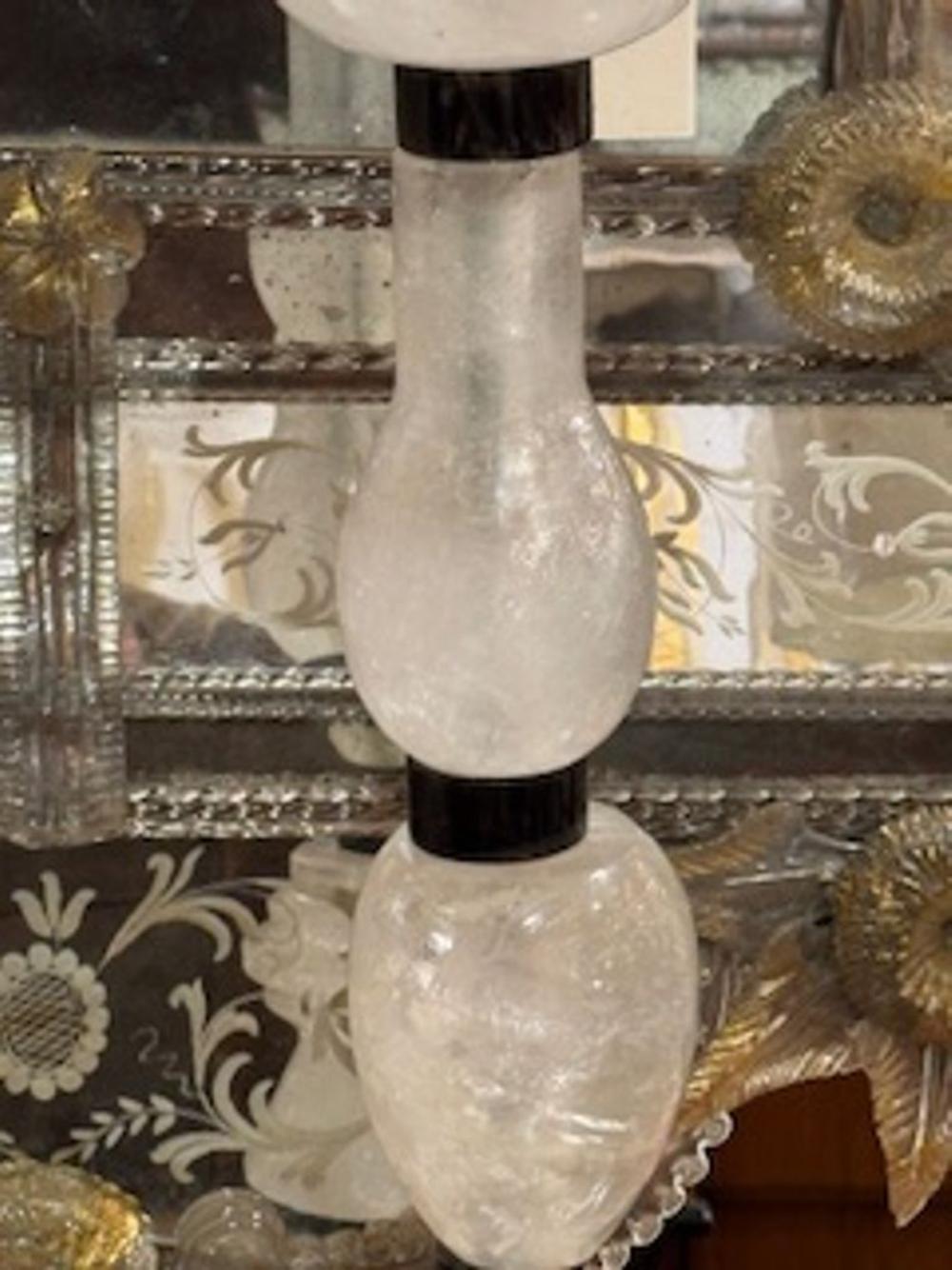 Pair of French Rock Crystal and Black Steel Lamps - Image 5