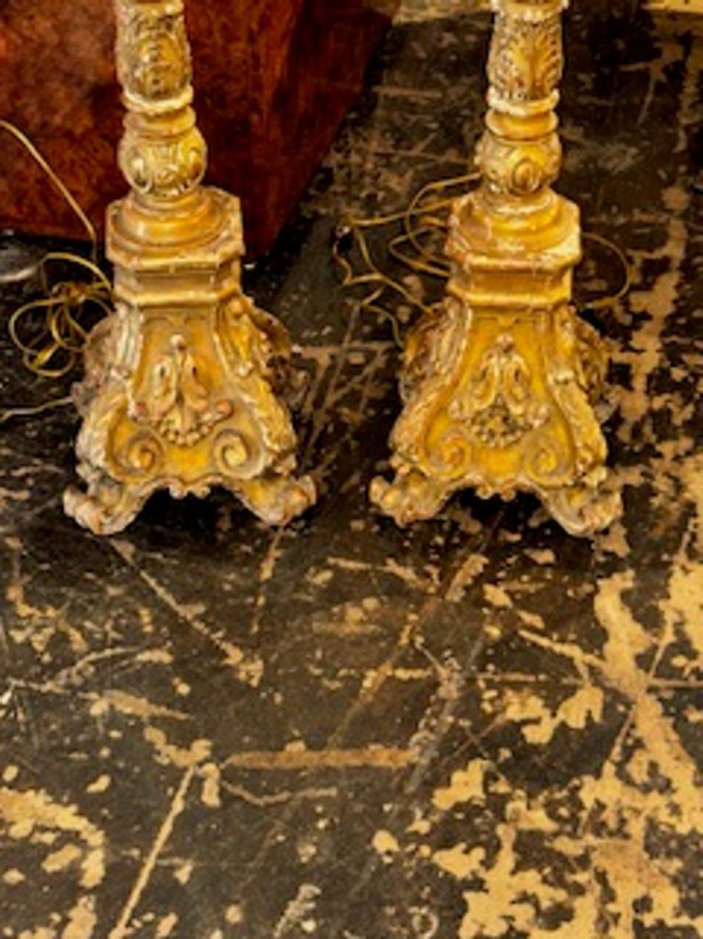 Pair of 19th c. Italian Giltwood Torchieres Floor Lamps - Image 6