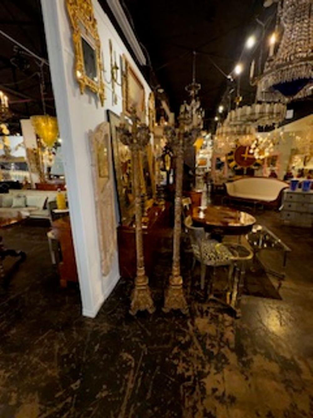 Pair of 19th c. Italian Giltwood Torchieres Floor Lamps - Image 8