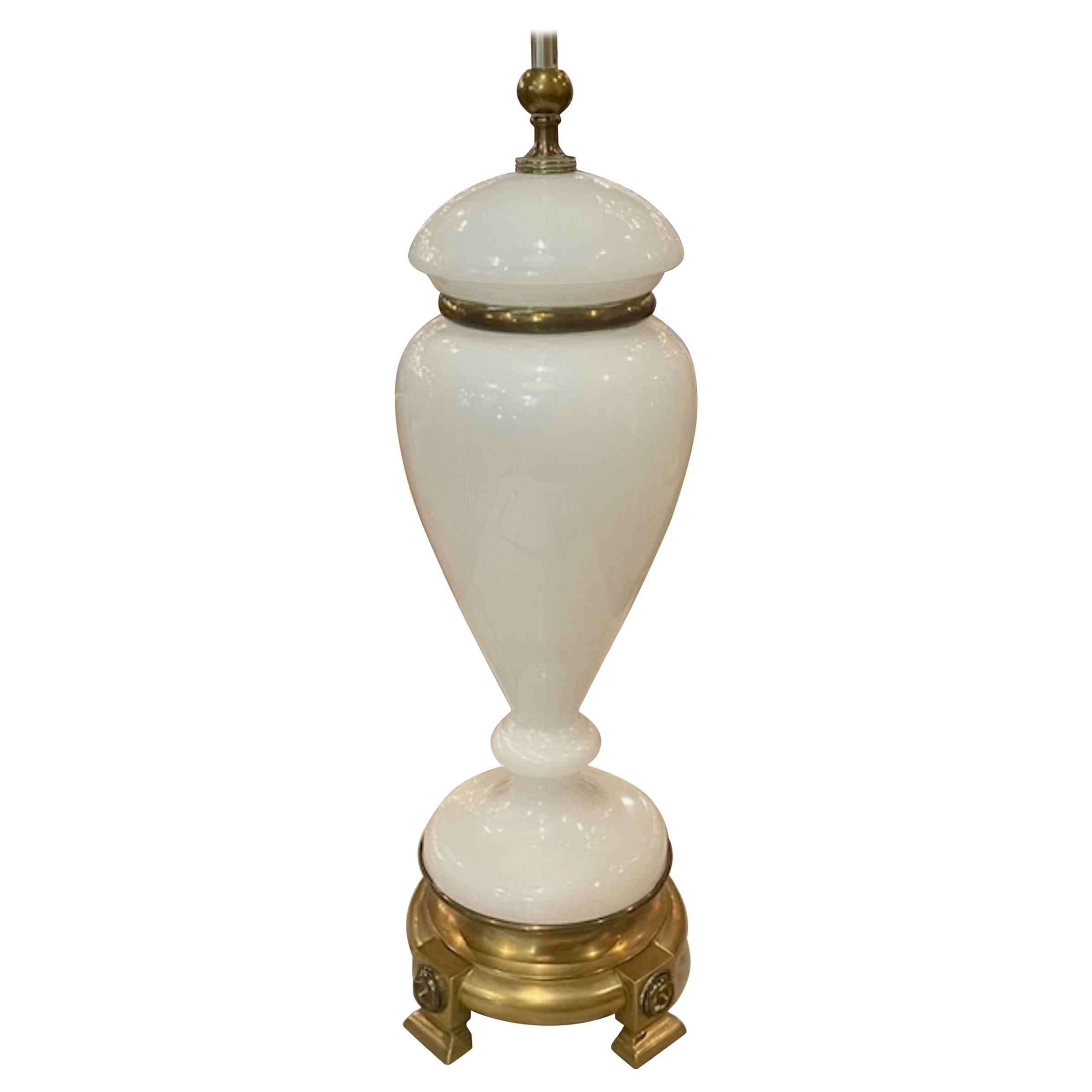 Antique French Opaline and Bronze Lamp