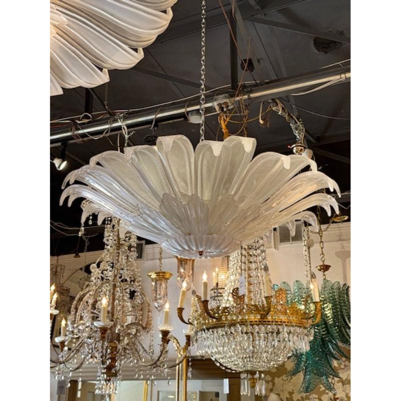 Modern Murano Frost Glass Flower Form Flush Mount Chandelier - Image 2