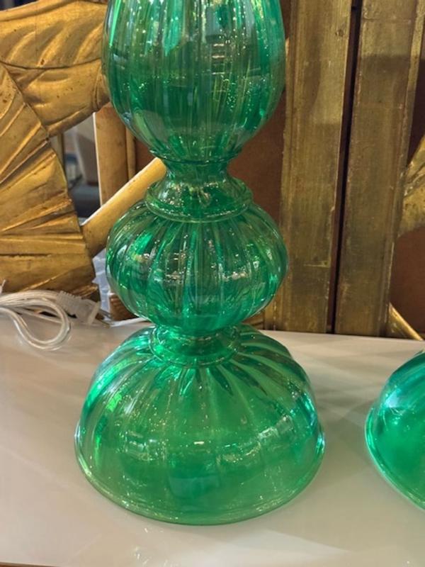 Pair of Murano Kelly Green Lamps - Image 2