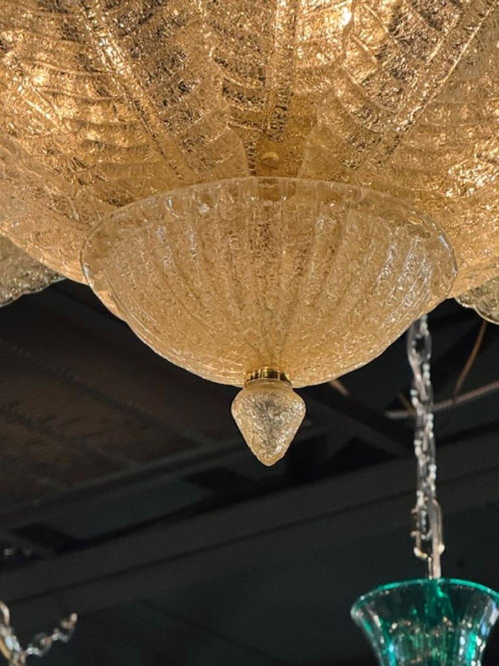 Pair of Murano Amber Granola Palm Leaf Flush Mount Chandeliers - Image 3