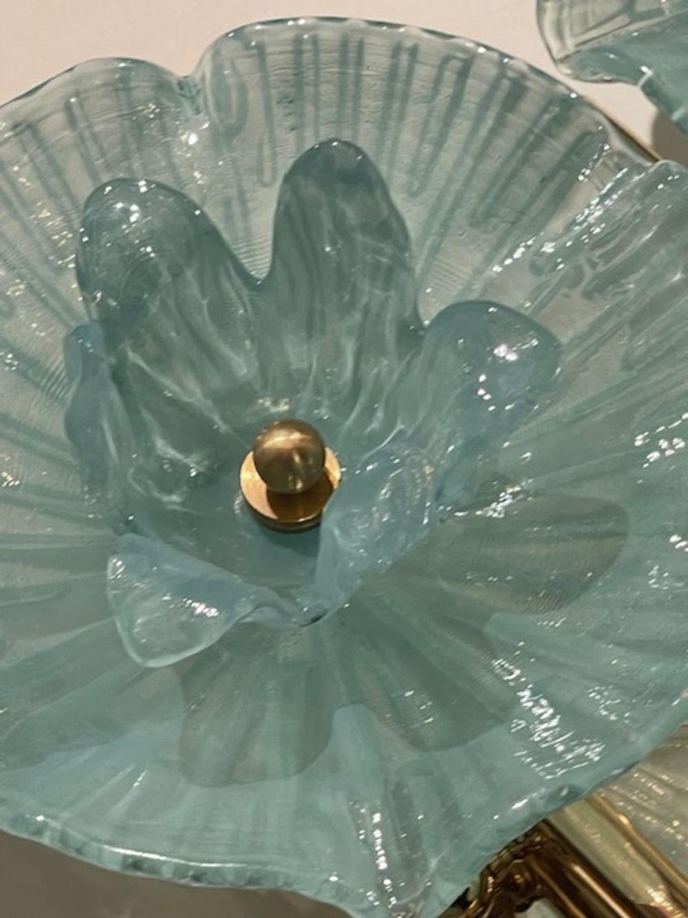 Pair of Murano Green Flower Disc Sconces - Image 4