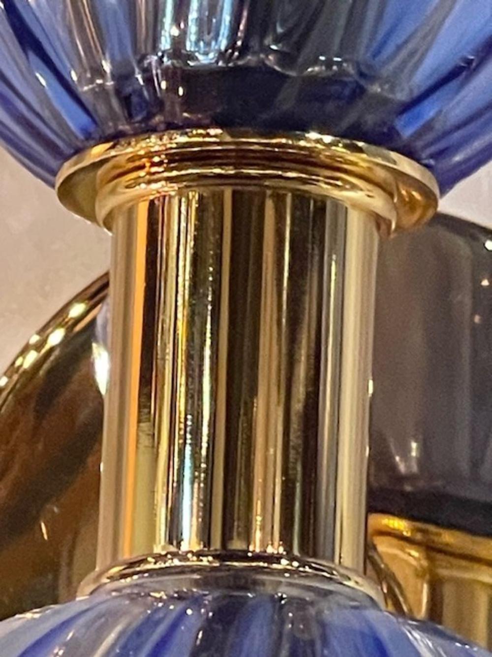 Pair of Murano Blue Glass and Brass Sconces - Image 4