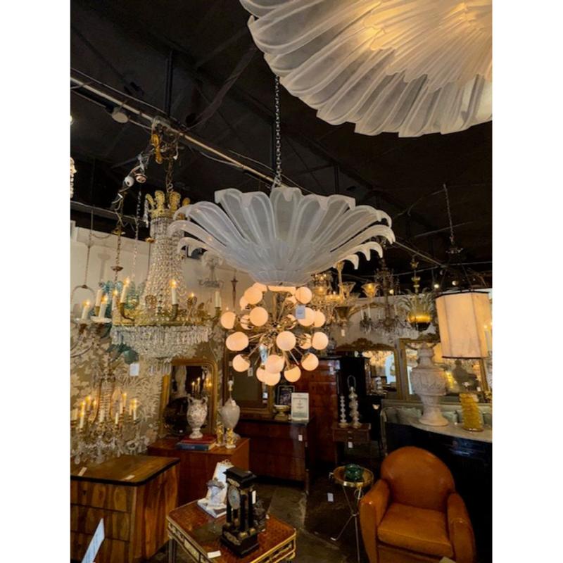 Modern Murano Frost Glass Flower Form Flush Mount Chandelier - Image 4