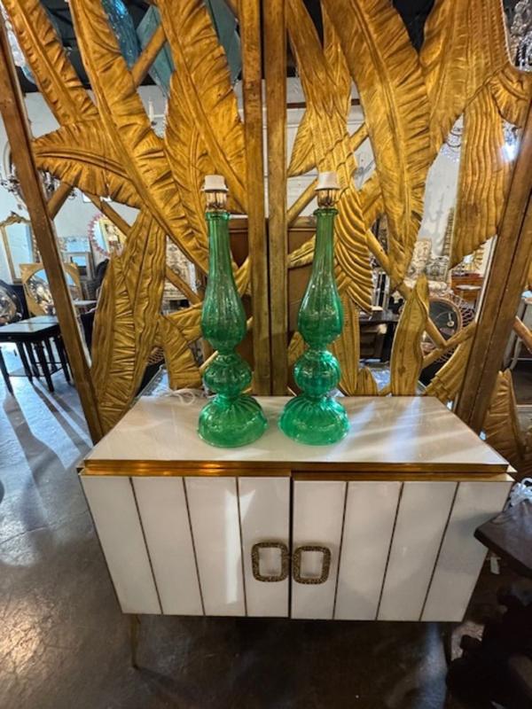 Pair of Murano Kelly Green Lamps - Image 4