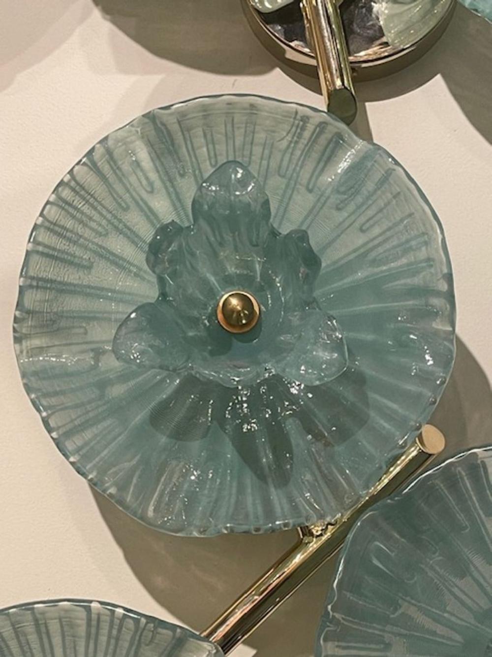 Pair of Murano Green Flower Disc Sconces - Image 5