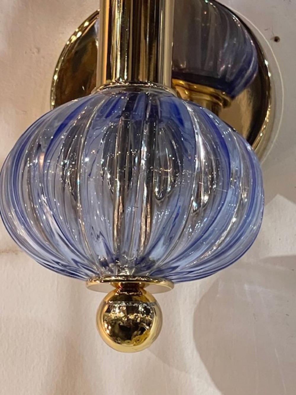 Pair of Murano Blue Glass and Brass Sconces - Image 5