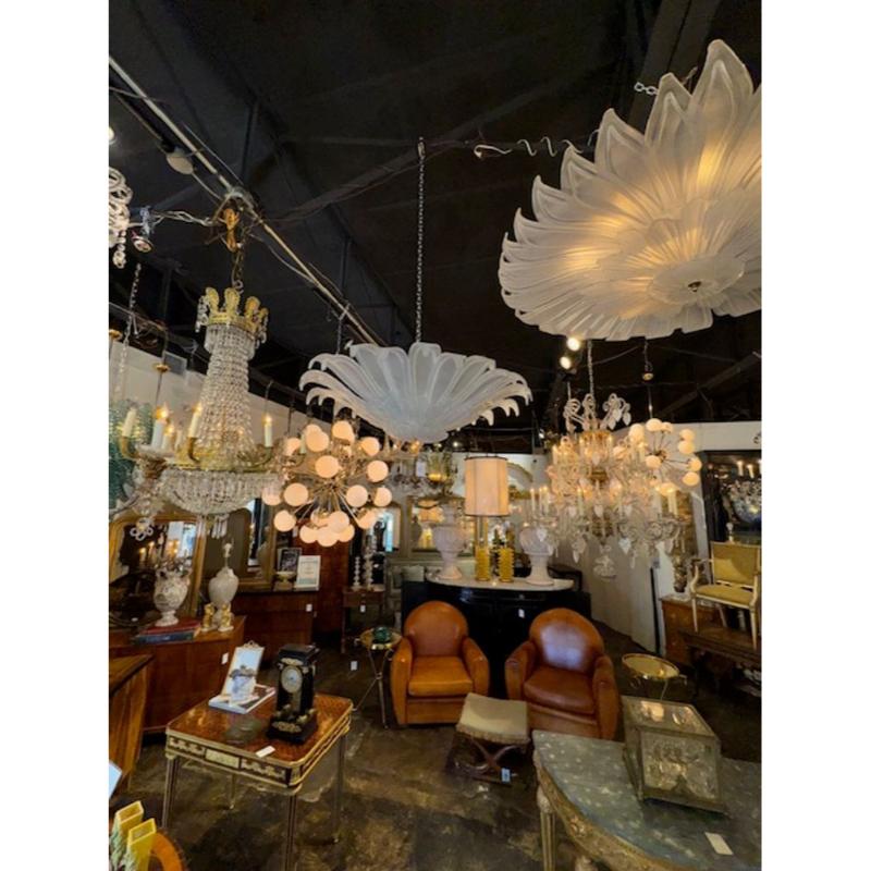 Modern Murano Frost Glass Flower Form Flush Mount Chandelier - Image 5
